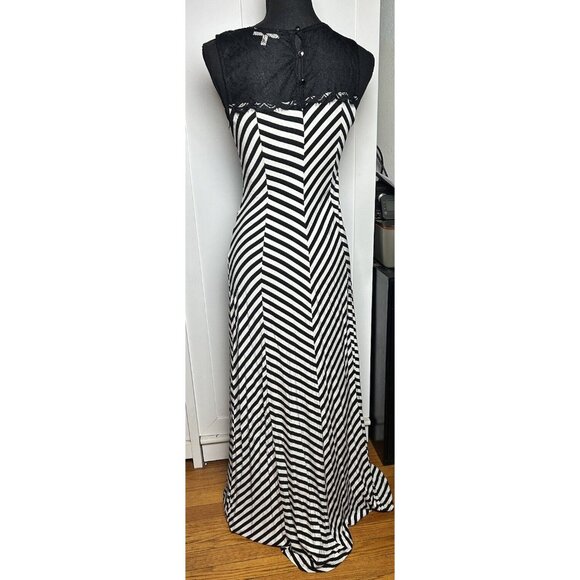 MONTEAU WOMEN'S STRIPED LACE‎ TANK MAXI DRESS BLACK & WHITE Large - Picture 6 of 8